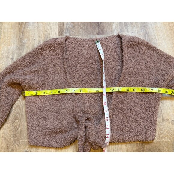 SKIMS Brown Fuzzy Long Sleeve Tie Front Cardigan Sweater S/M - Picture 4 of 5